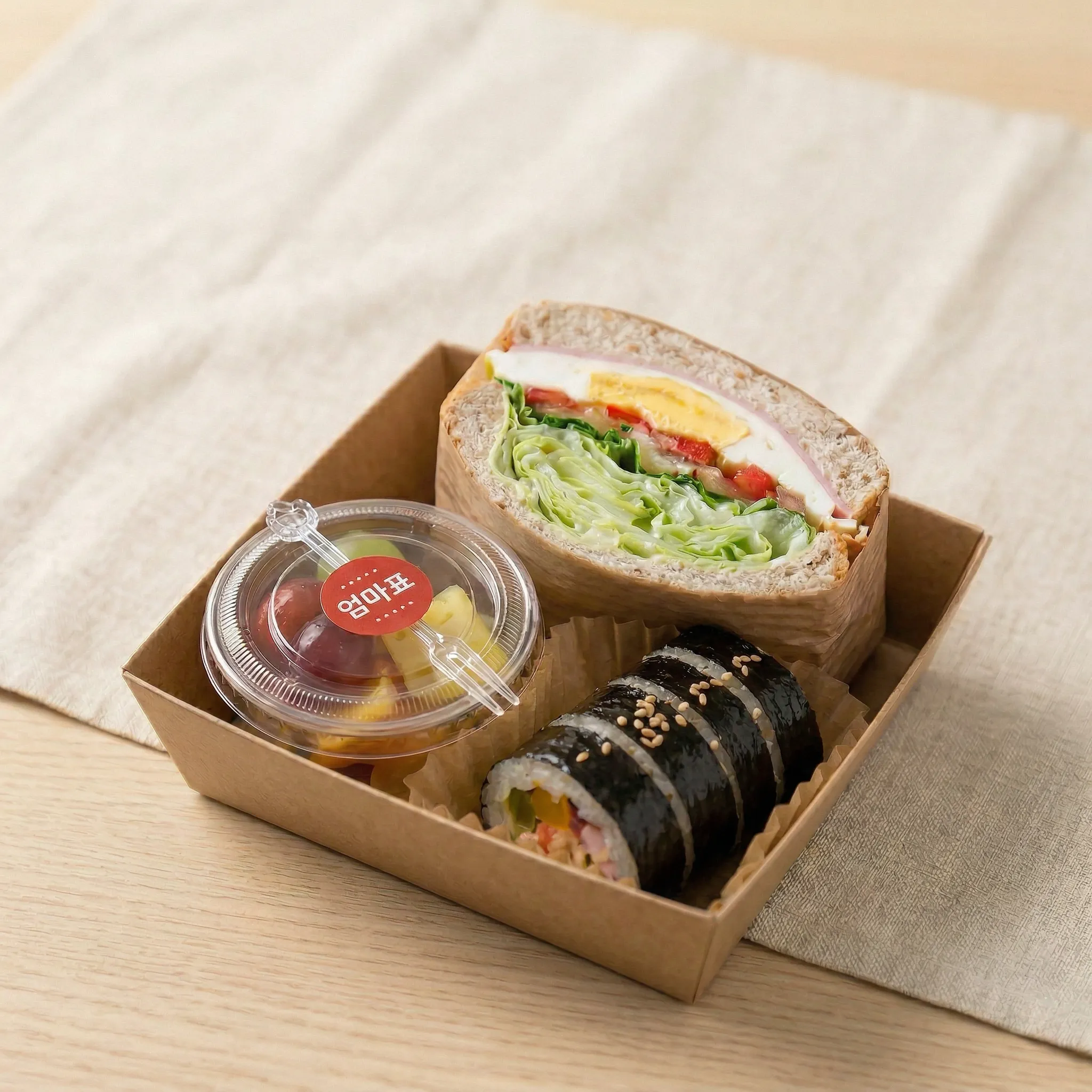 햄엔치즈샌드+마미스김밥+미니과일컵