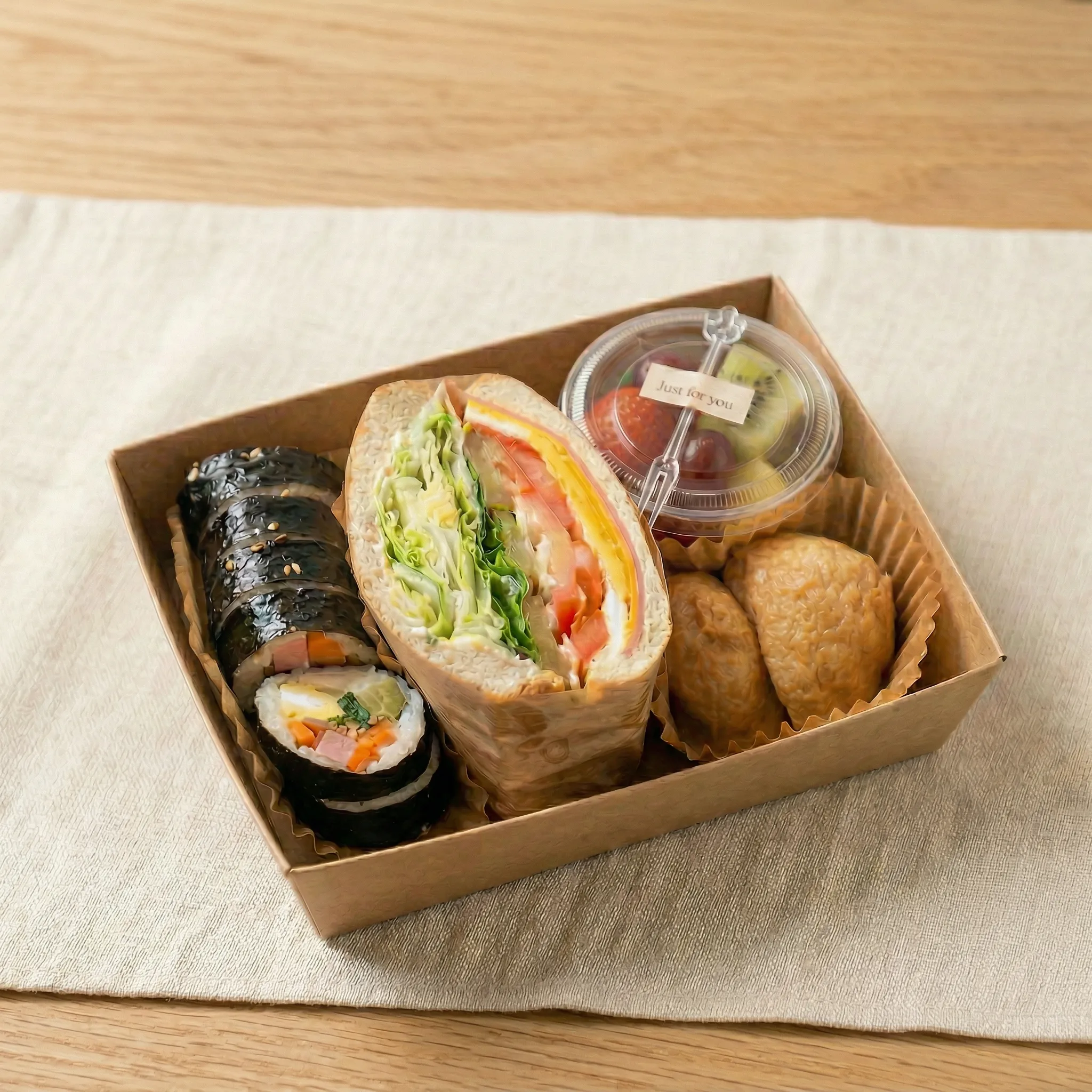 햄치즈샌드+김밥+유부초밥+미니과일컵
