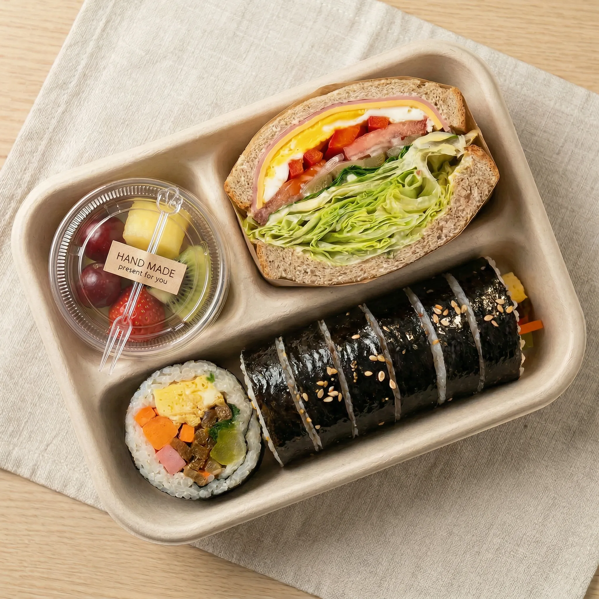 김밥+햄치즈샌드+미니과일컵