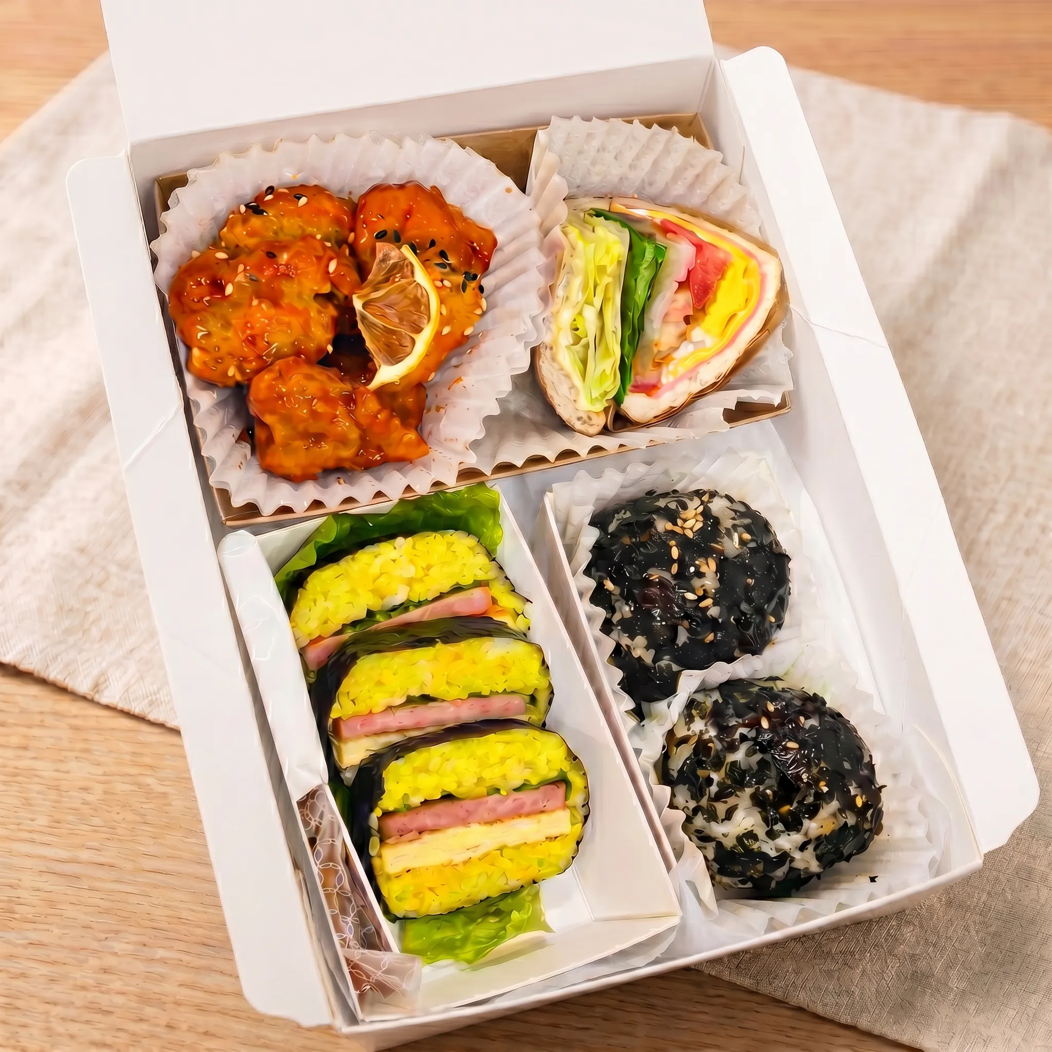 햄치즈샌드+미니주먹밥+스팸무스비+닭강정